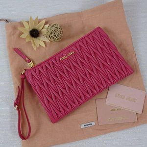 Miu Miu Pink Peonia Matelasse Wristlet Pouch Clutch NWOT